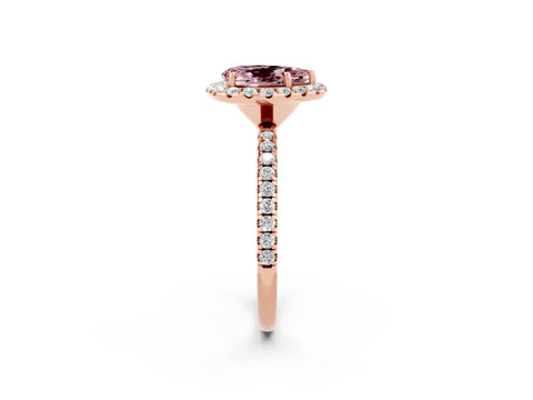 Rose gold Pear Cut Cut Diamond Floral Halo Engagement Ring with Pavé Band and Prong Setting_2