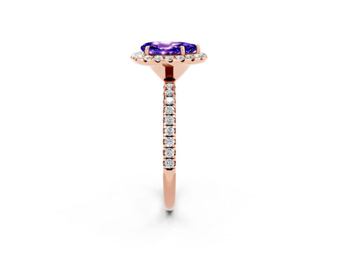 Rose gold Pear Cut Cut Diamond Floral Halo Engagement Ring with Pavé Band and Prong Setting_2