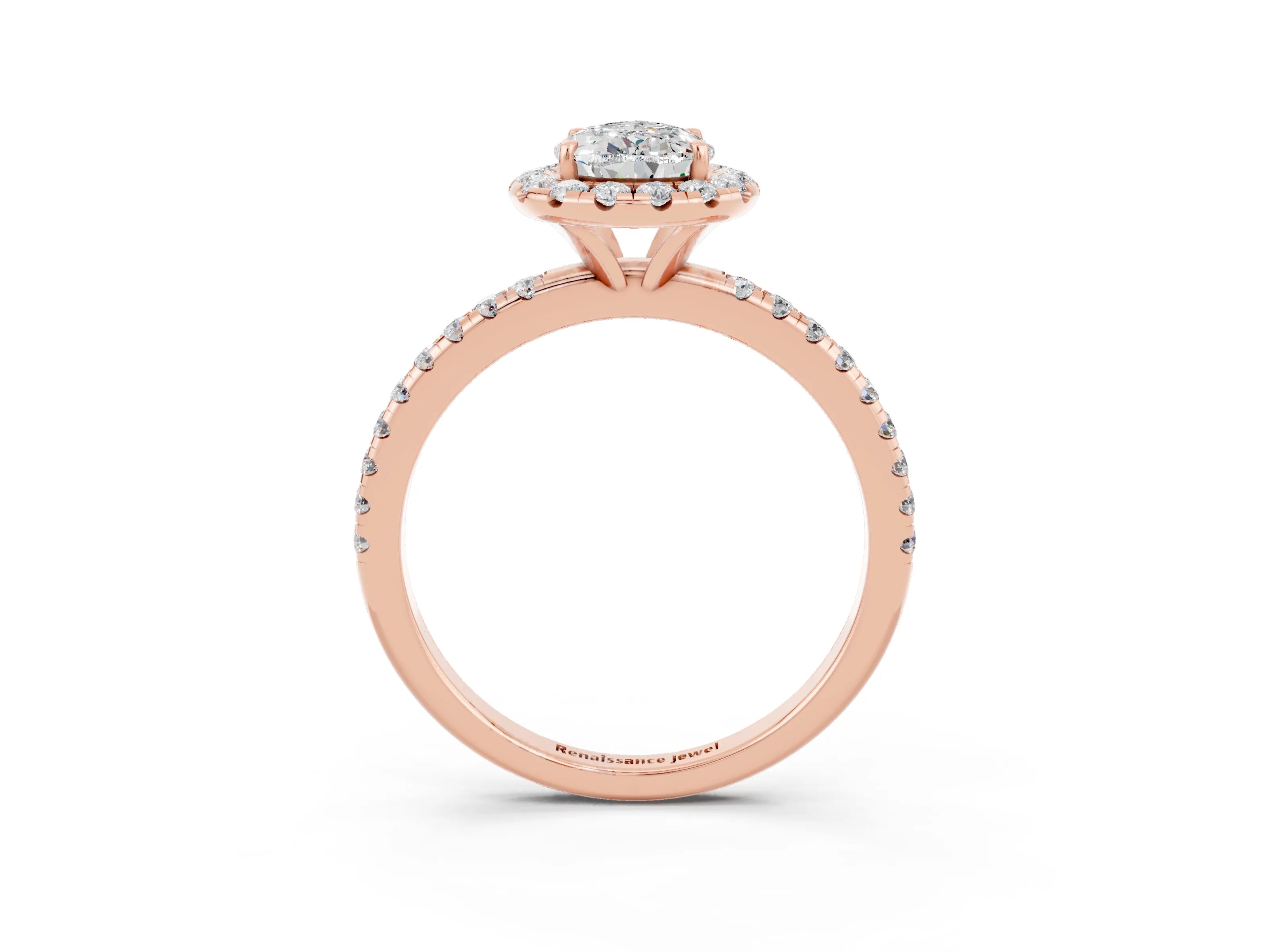 Rose gold Pear Cut Cut Diamond Floral Halo Engagement Ring with Pavé Band and Prong Setting_3