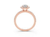 Rose gold Pear Cut Cut Diamond Floral Halo Engagement Ring with Pavé Band and Prong Setting_3