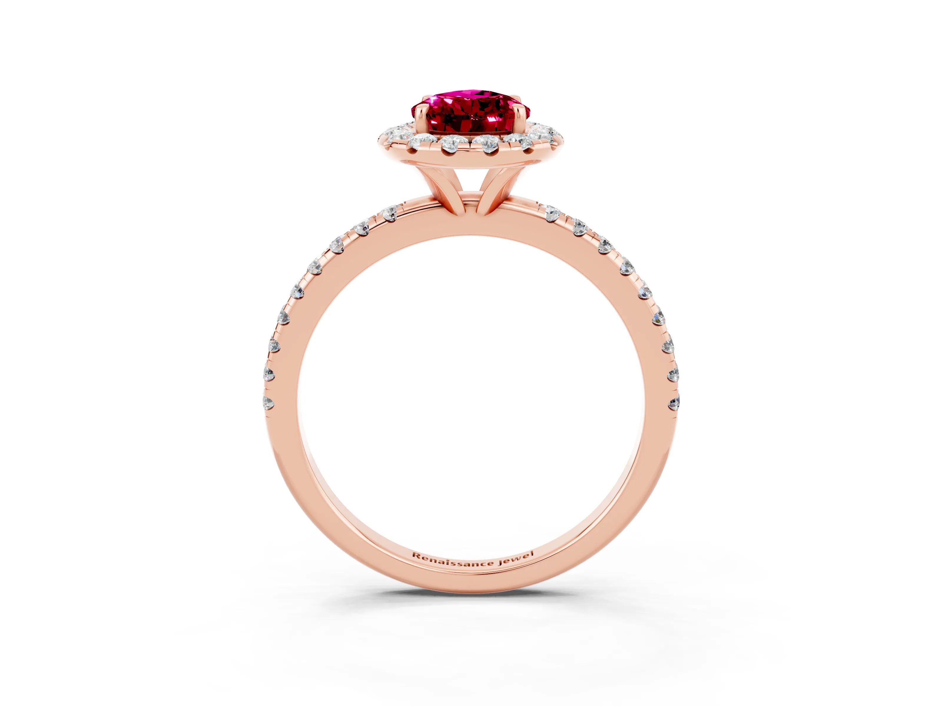 Rose gold Pear Cut Cut Diamond Floral Halo Engagement Ring with Pavé Band and Prong Setting_3