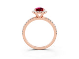 Rose gold Pear Cut Cut Diamond Floral Halo Engagement Ring with Pavé Band and Prong Setting_3