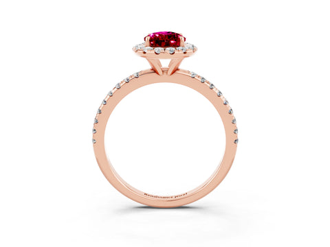 Rose gold Pear Cut Cut Diamond Floral Halo Engagement Ring with Pavé Band and Prong Setting_3