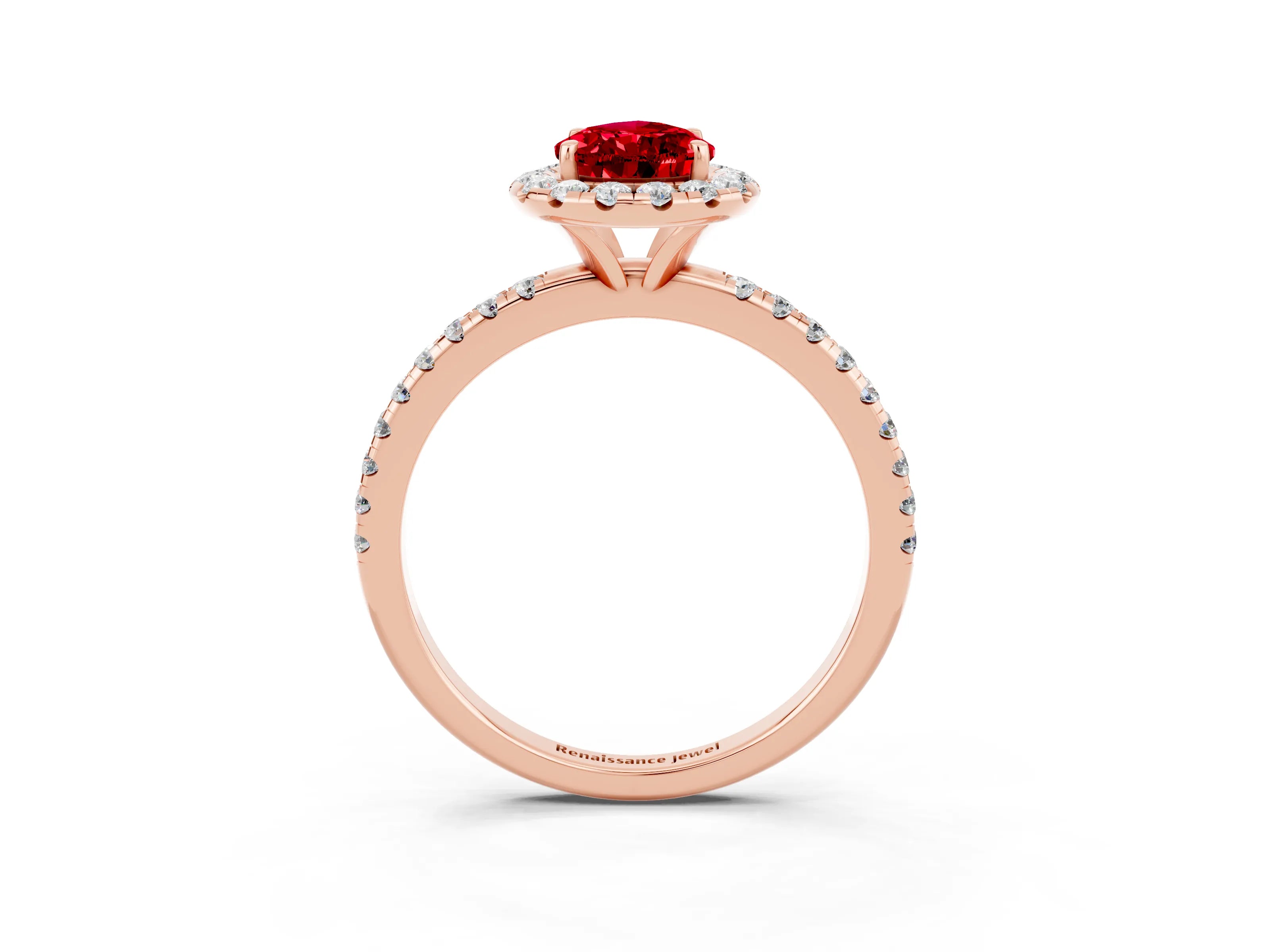 Rose gold Pear Cut Cut Diamond Floral Halo Engagement Ring with Pavé Band and Prong Setting_3