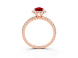 Rose gold Pear Cut Cut Diamond Floral Halo Engagement Ring with Pavé Band and Prong Setting_3