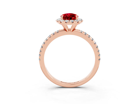 Rose gold Pear Cut Cut Diamond Floral Halo Engagement Ring with Pavé Band and Prong Setting_3