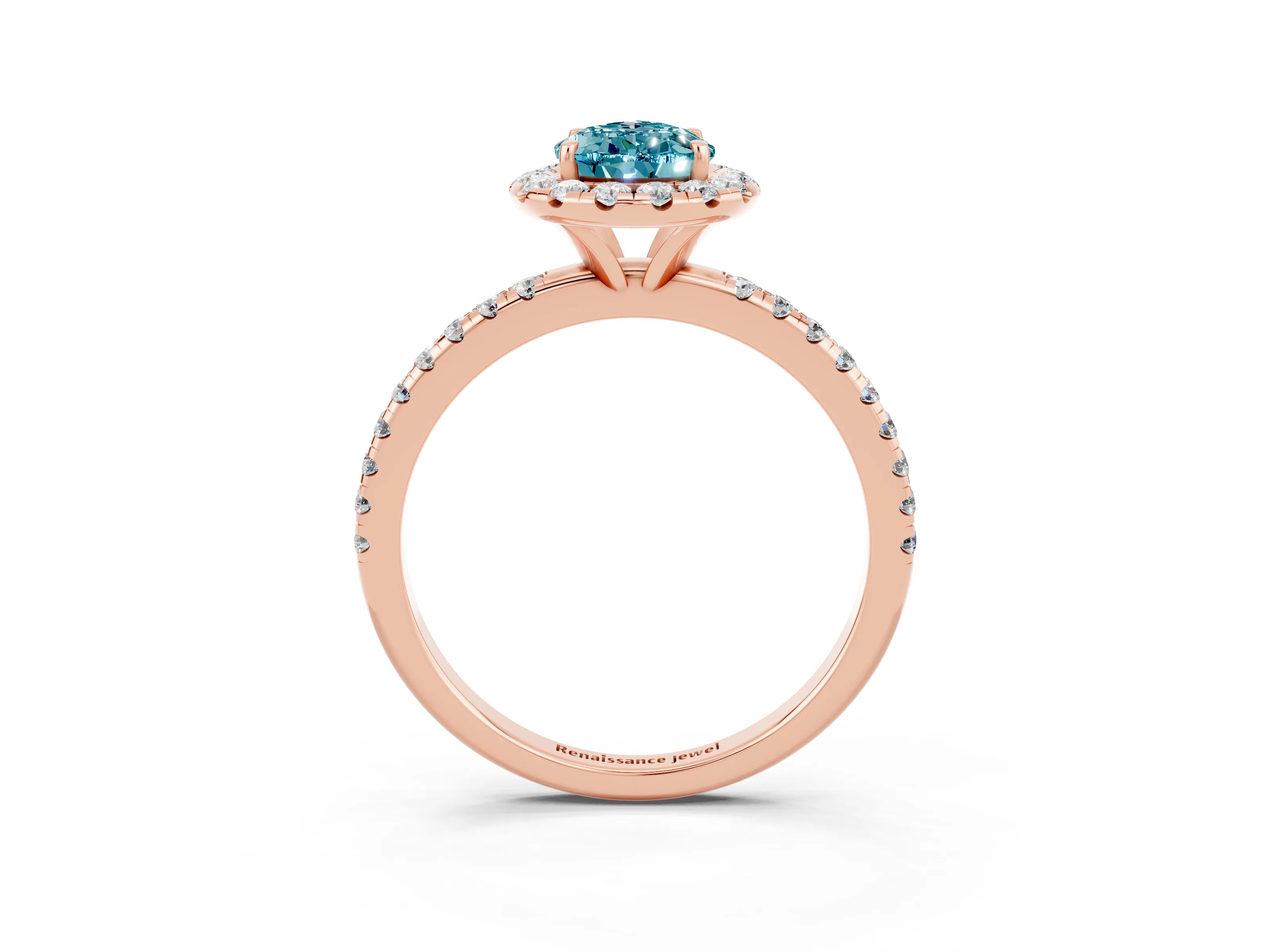 Rose gold Pear Cut Cut Diamond Floral Halo Engagement Ring with Pavé Band and Prong Setting_3