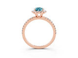 Rose gold Pear Cut Cut Diamond Floral Halo Engagement Ring with Pavé Band and Prong Setting_3