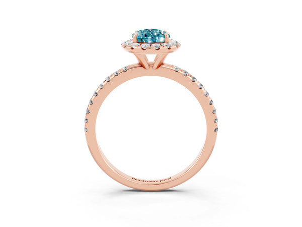 Rose gold Pear Cut Cut Diamond Floral Halo Engagement Ring with Pavé Band and Prong Setting