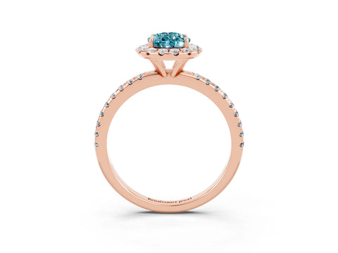 Rose gold Pear Cut Cut Diamond Floral Halo Engagement Ring with Pavé Band and Prong Setting_3