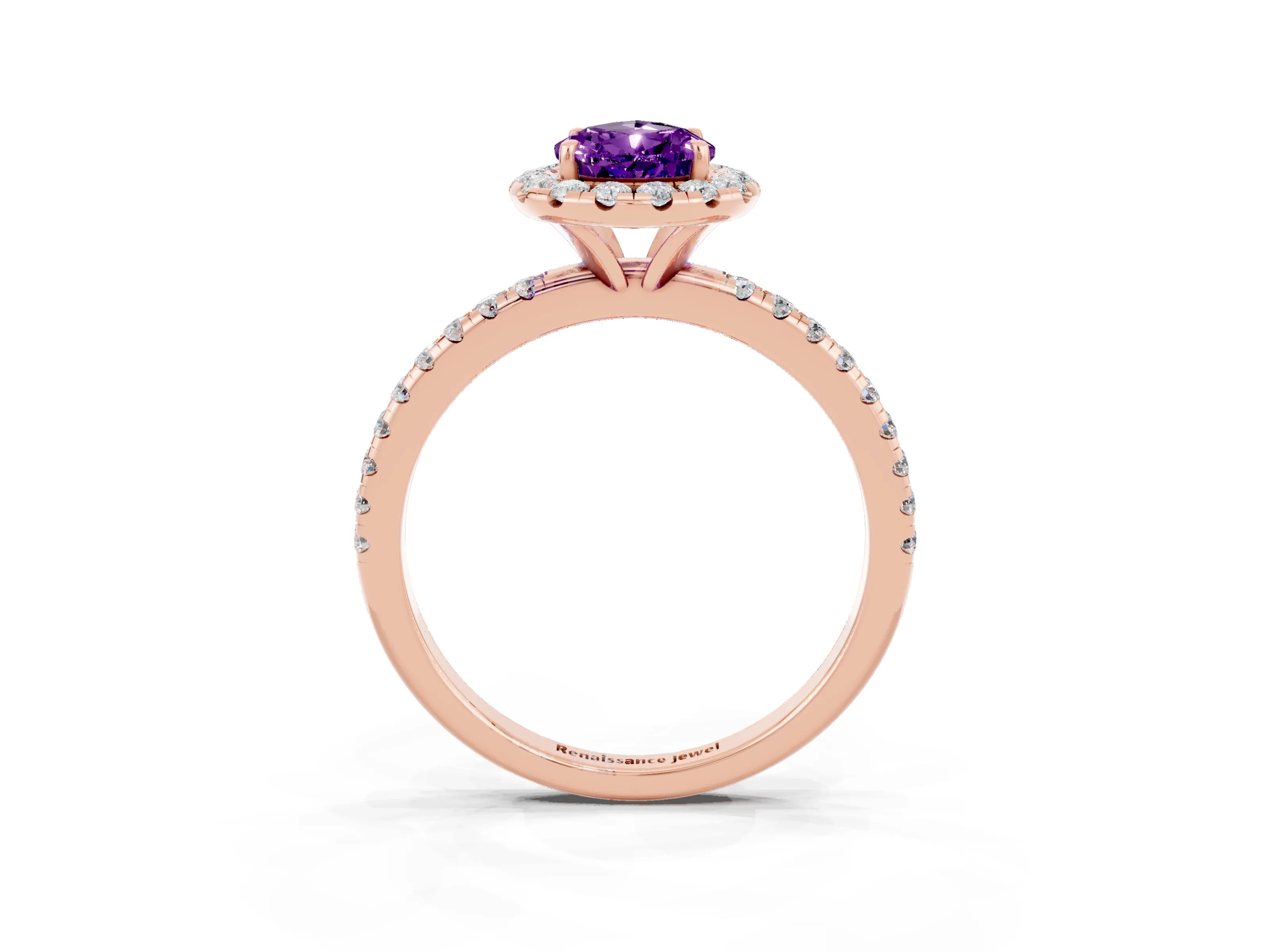 Rose gold Pear Cut Cut Diamond Floral Halo Engagement Ring with Pavé Band and Prong Setting_3