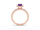 Rose gold Pear Cut Cut Diamond Floral Halo Engagement Ring with Pavé Band and Prong Setting_3