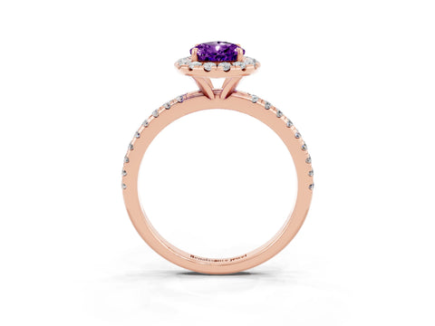 Rose gold Pear Cut Cut Diamond Floral Halo Engagement Ring with Pavé Band and Prong Setting_3