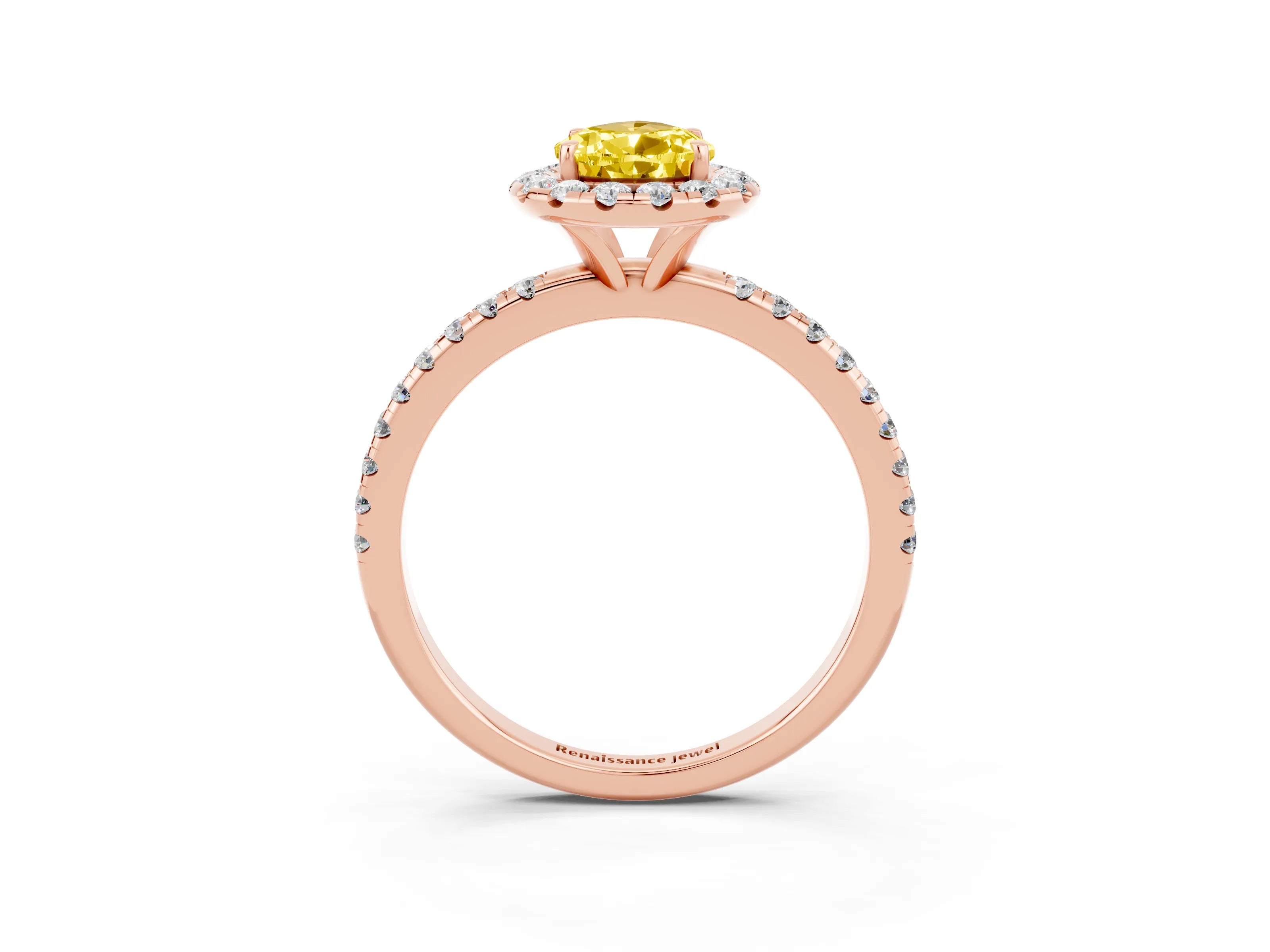 Rose gold Pear Cut Cut Diamond Floral Halo Engagement Ring with Pavé Band and Prong Setting_3