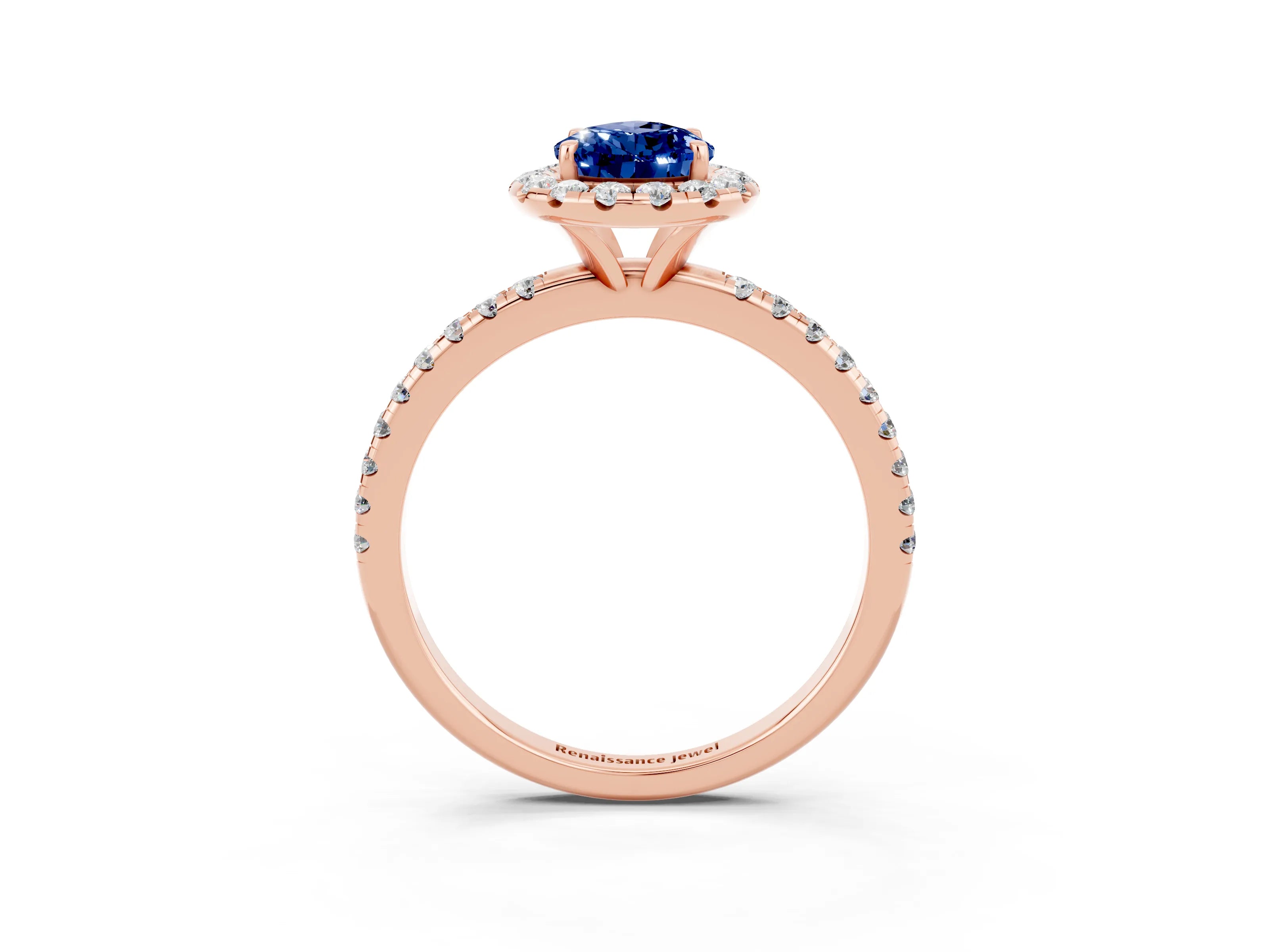 Rose gold Pear Cut Cut Diamond Floral Halo Engagement Ring with Pavé Band and Prong Setting_3