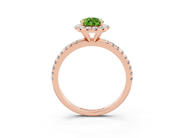 Rose gold Pear Cut Cut Diamond Floral Halo Engagement Ring with Pavé Band and Prong Setting