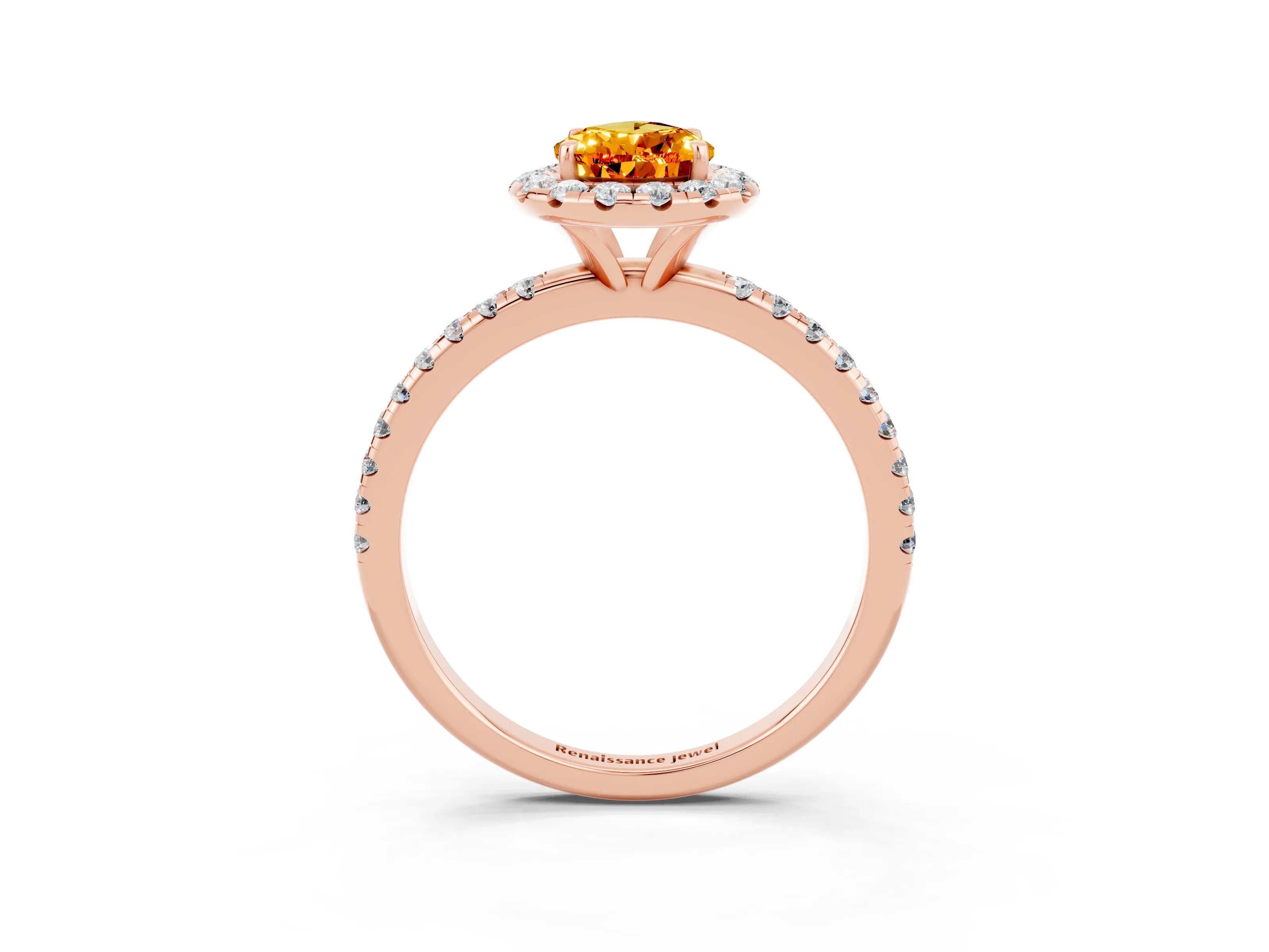 Rose gold Pear Cut Cut Diamond Floral Halo Engagement Ring with Pavé Band and Prong Setting_3