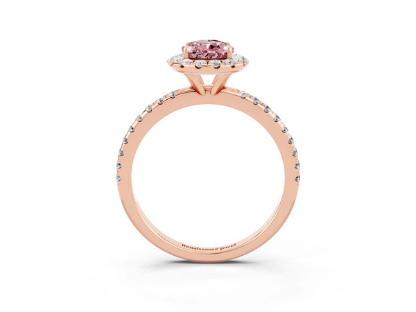 Rose gold Pear Cut Cut Diamond Floral Halo Engagement Ring with Pavé Band and Prong Setting