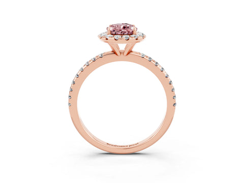 Rose gold Pear Cut Cut Diamond Floral Halo Engagement Ring with Pavé Band and Prong Setting_3