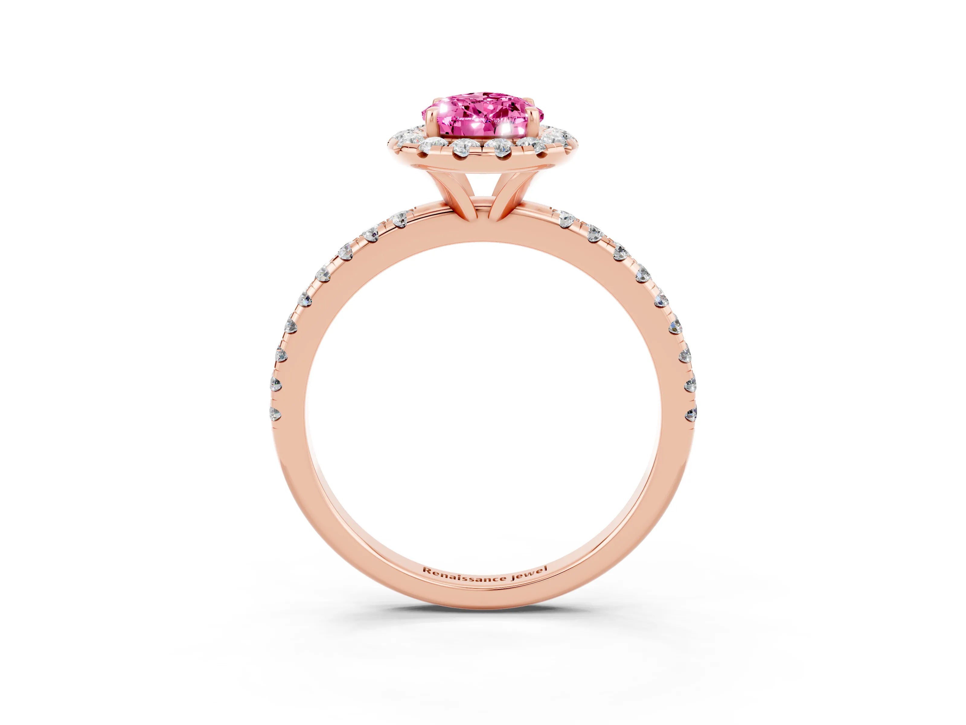Rose gold Pear Cut Cut Diamond Floral Halo Engagement Ring with Pavé Band and Prong Setting_3