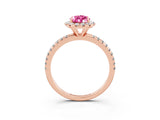 Rose gold Pear Cut Cut Diamond Floral Halo Engagement Ring with Pavé Band and Prong Setting_3