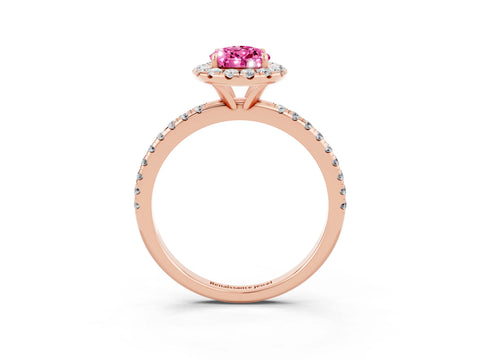 Rose gold Pear Cut Cut Diamond Floral Halo Engagement Ring with Pavé Band and Prong Setting_3