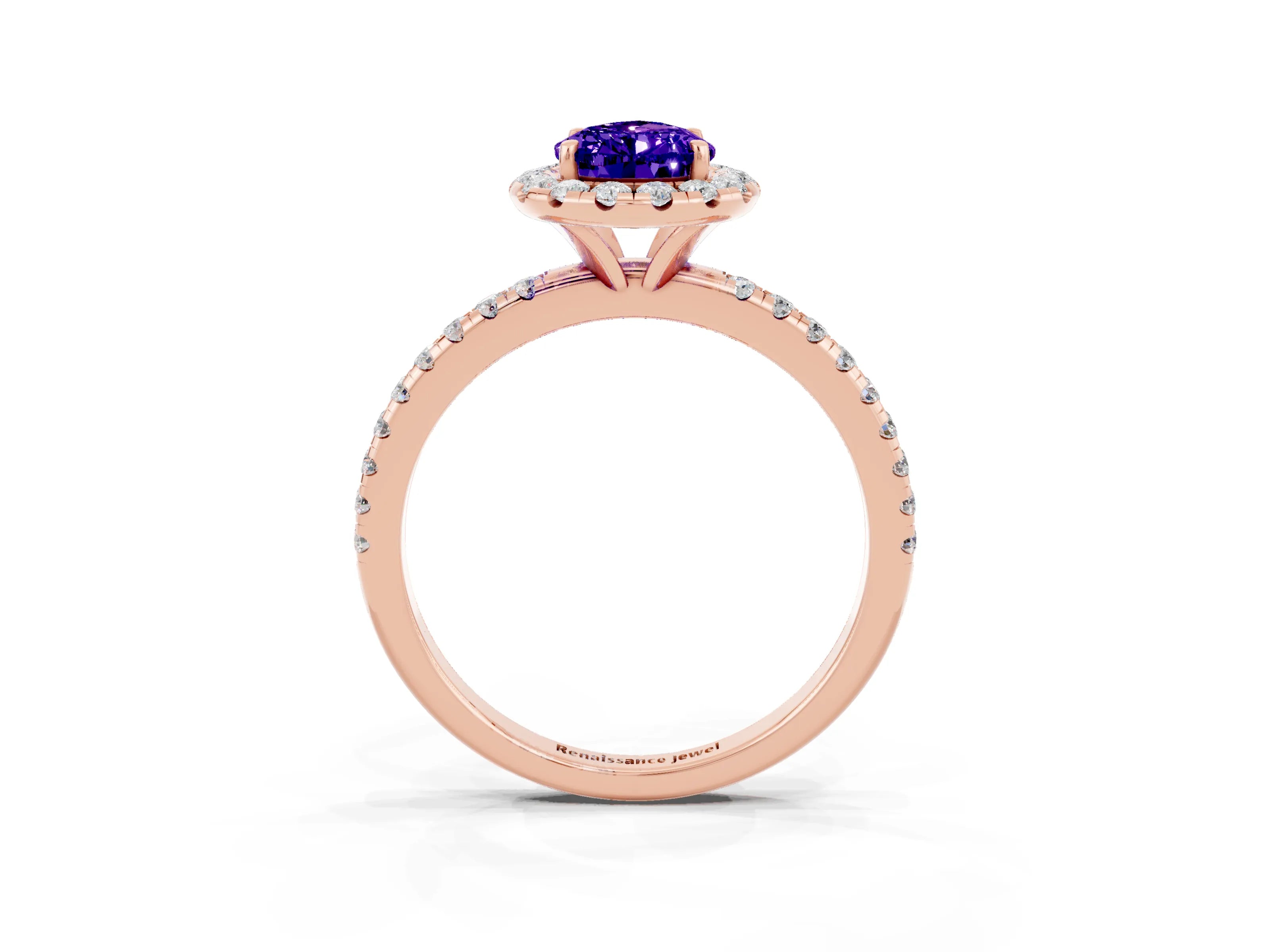 Rose gold Pear Cut Cut Diamond Floral Halo Engagement Ring with Pavé Band and Prong Setting_3