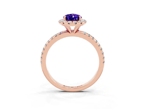 Rose gold Pear Cut Cut Diamond Floral Halo Engagement Ring with Pavé Band and Prong Setting_3
