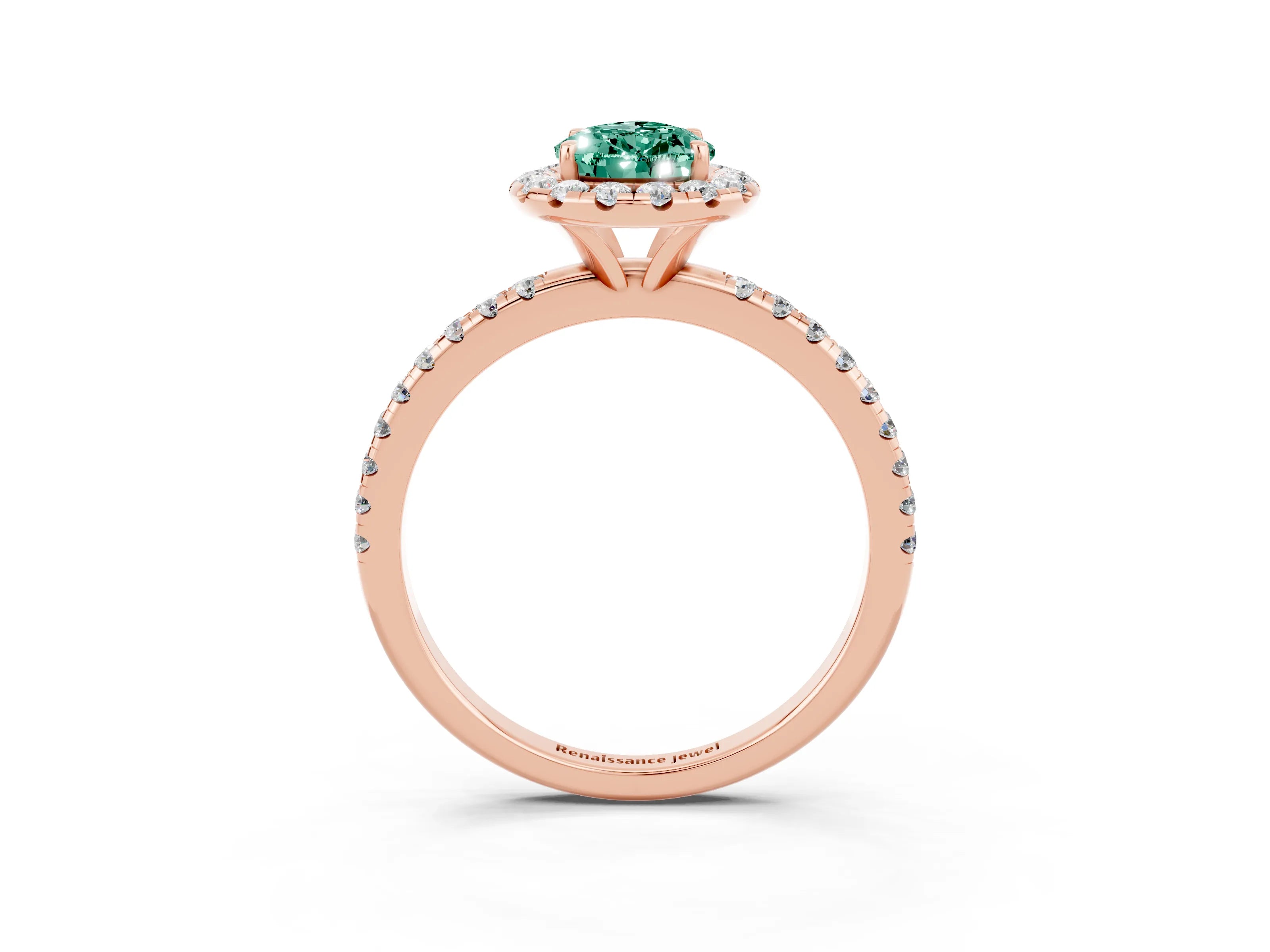 Rose gold Pear Cut Cut Diamond Floral Halo Engagement Ring with Pavé Band and Prong Setting_3