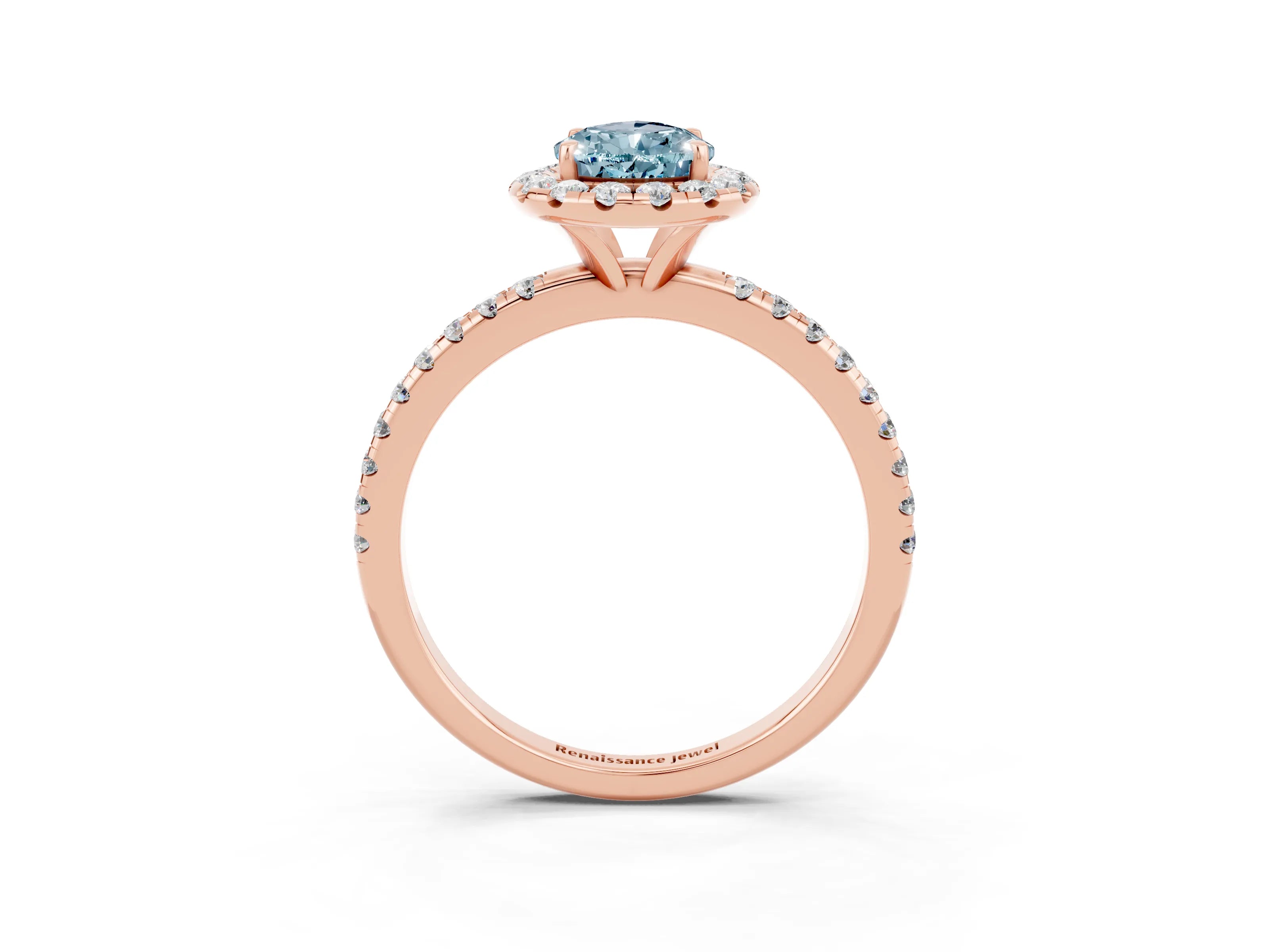 Rose gold Pear Cut Cut Diamond Floral Halo Engagement Ring with Pavé Band and Prong Setting_3