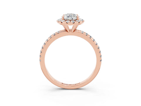 Rose gold Pear Cut Cut Diamond Floral Halo Engagement Ring with Pavé Band and Prong Setting_3
