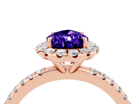 Rose gold Pear Cut Cut Diamond Floral Halo Engagement Ring with Pavé Band and Prong Setting_4