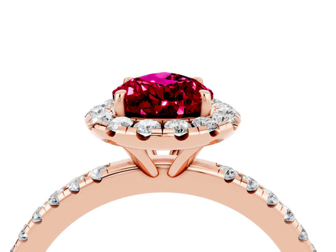 Rose gold Pear Cut Cut Diamond Floral Halo Engagement Ring with Pavé Band and Prong Setting_4