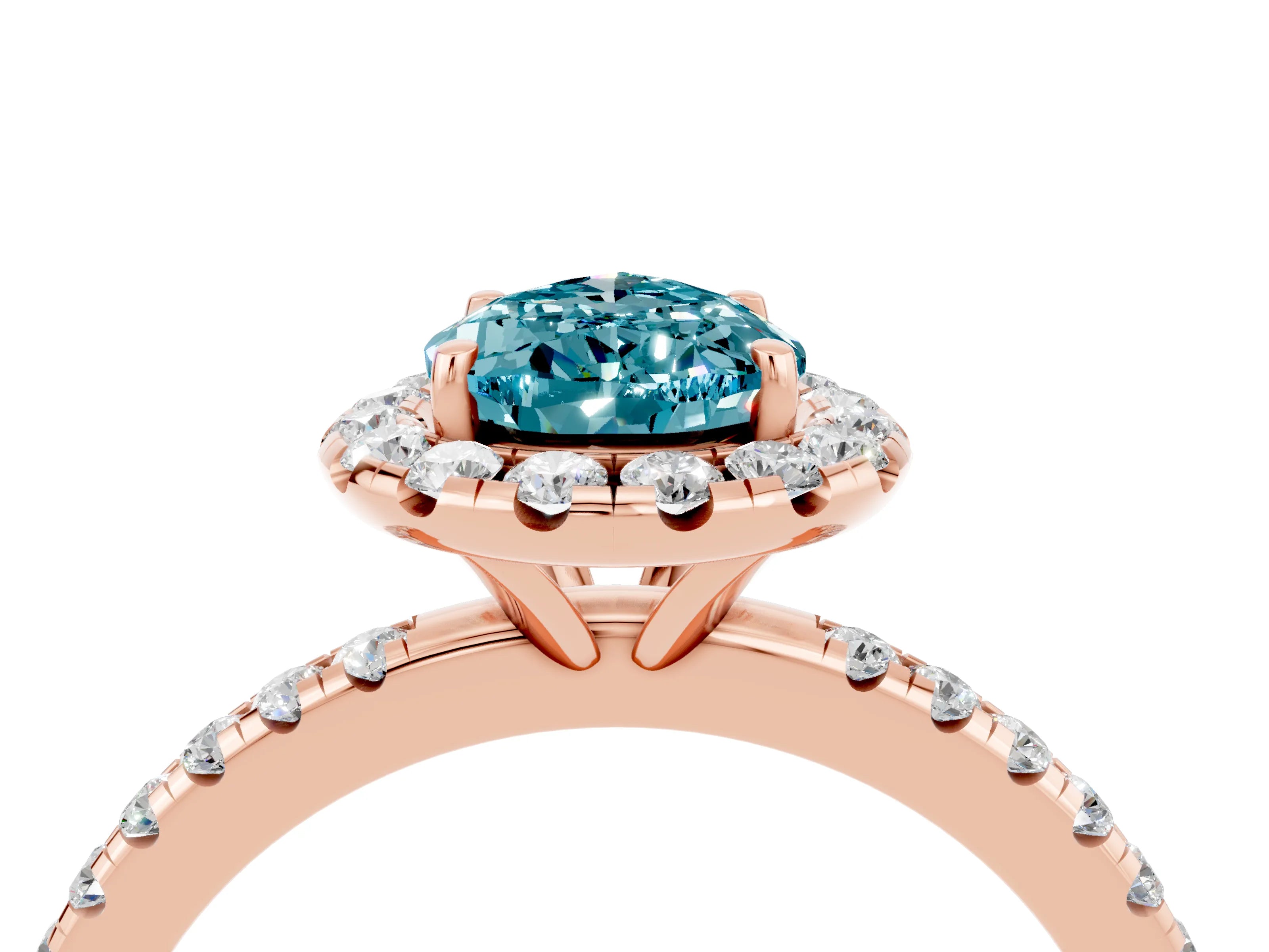 Rose gold Pear Cut Cut Diamond Floral Halo Engagement Ring with Pavé Band and Prong Setting_4