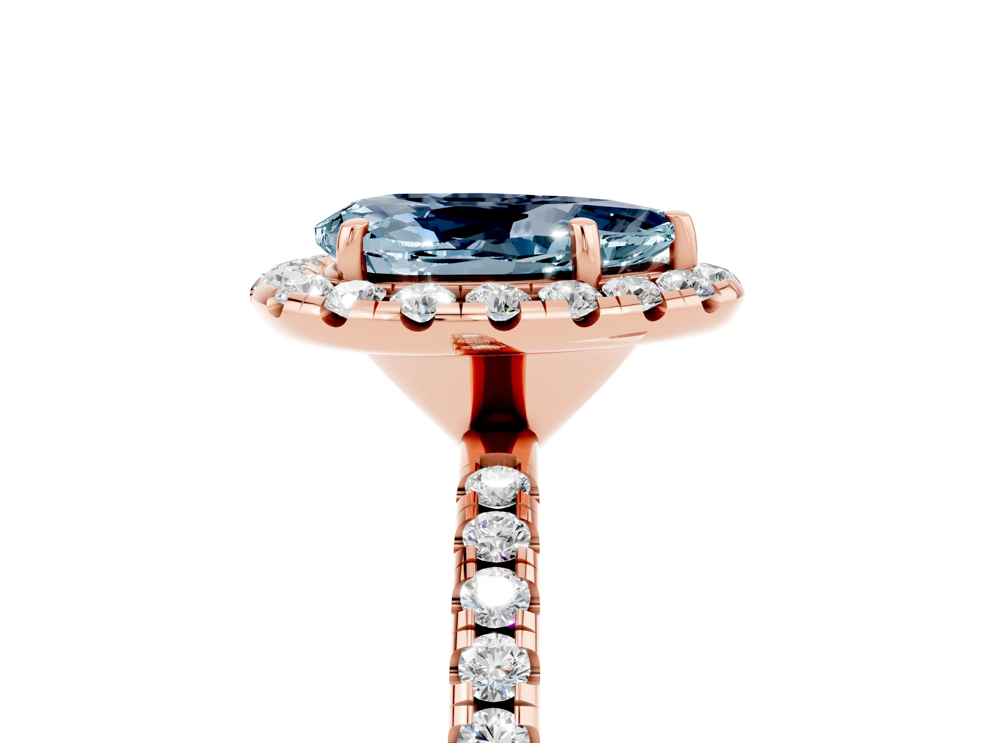 Rose gold Pear Cut Cut Diamond Floral Halo Engagement Ring with Pavé Band and Prong Setting_5