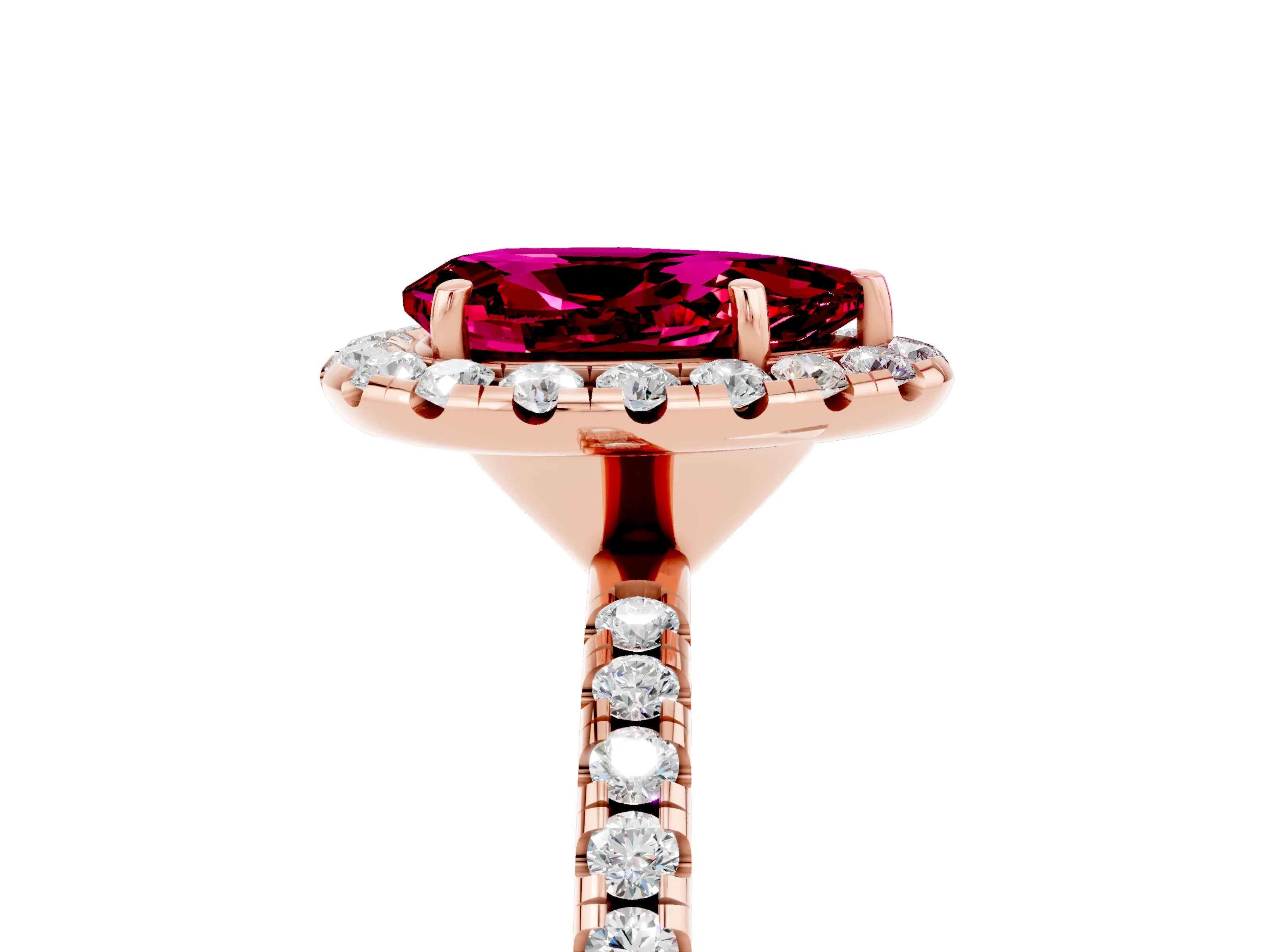 Rose gold Pear Cut Cut Diamond Floral Halo Engagement Ring with Pavé Band and Prong Setting_5