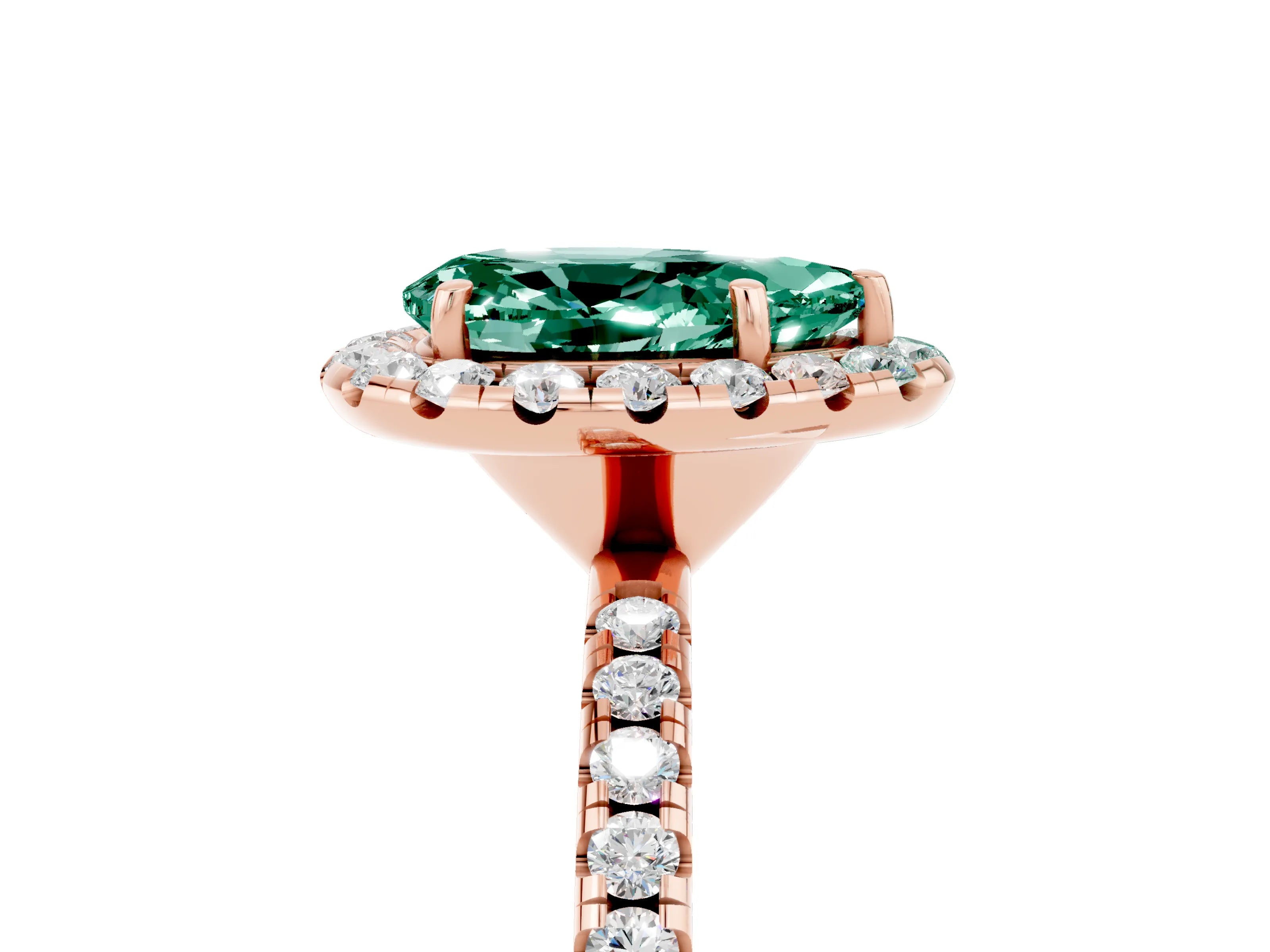 Rose gold Pear Cut Cut Diamond Floral Halo Engagement Ring with Pavé Band and Prong Setting_5