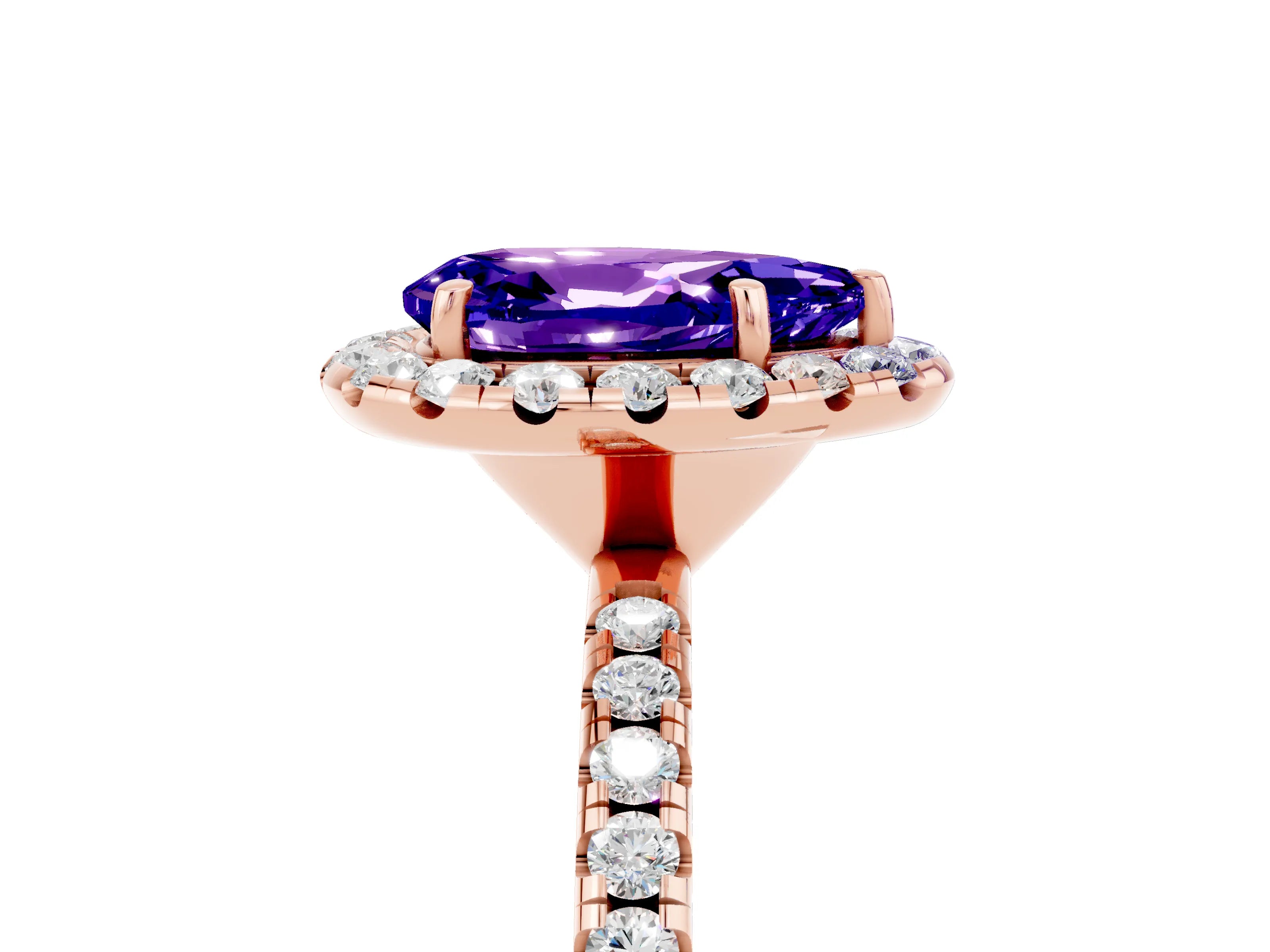 Rose gold Pear Cut Cut Diamond Floral Halo Engagement Ring with Pavé Band and Prong Setting_5