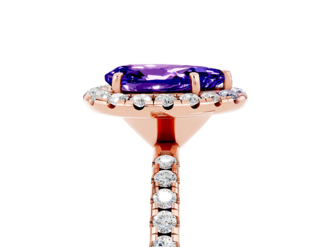 Rose gold Pear Cut Cut Diamond Floral Halo Engagement Ring with Pavé Band and Prong Setting_5