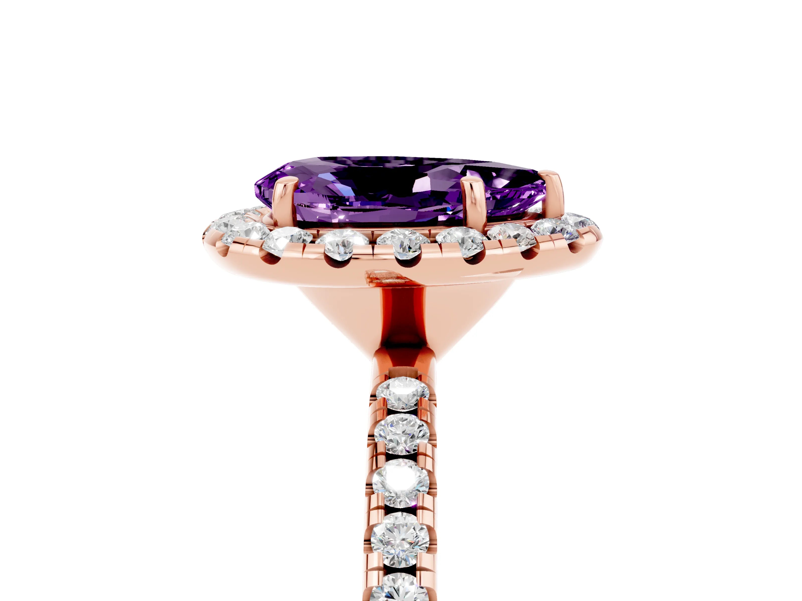 Rose gold Pear Cut Cut Diamond Floral Halo Engagement Ring with Pavé Band and Prong Setting_5