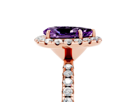 Rose gold Pear Cut Cut Diamond Floral Halo Engagement Ring with Pavé Band and Prong Setting_5
