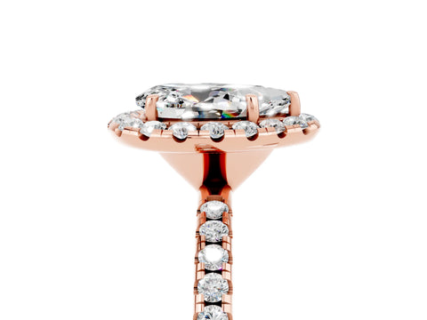 Rose gold Pear Cut Cut Diamond Floral Halo Engagement Ring with Pavé Band and Prong Setting_5