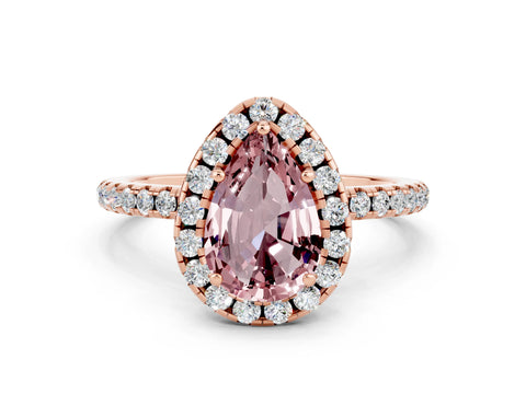 Rose gold Pear Cut Cut Diamond Floral Halo Engagement Ring with Pavé Band and Prong Setting