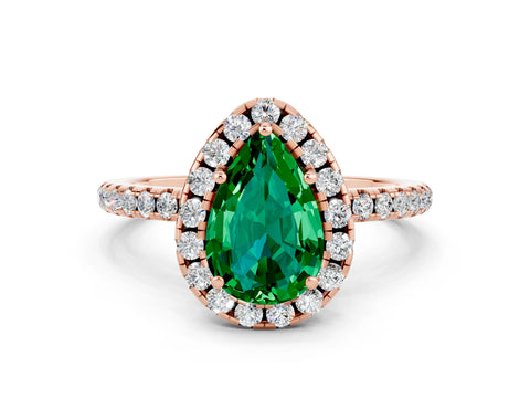 Rose gold Pear Cut Cut Diamond Floral Halo Engagement Ring with Pavé Band and Prong Setting
