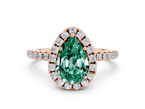 Rose gold Pear Cut Cut Diamond Floral Halo Engagement Ring with Pavé Band and Prong Setting