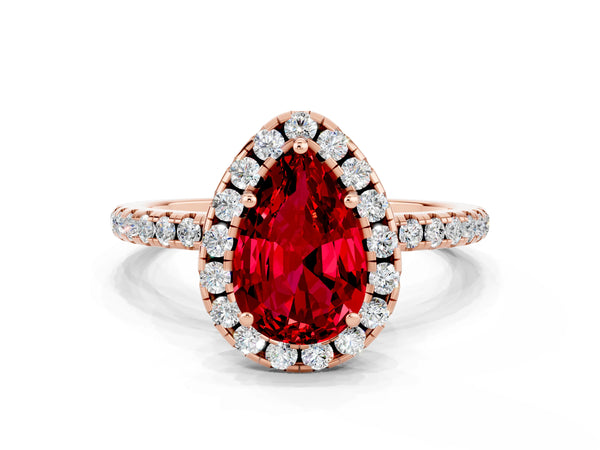 Rose gold Pear Cut Cut Diamond Floral Halo Engagement Ring with Pavé Band and Prong Setting