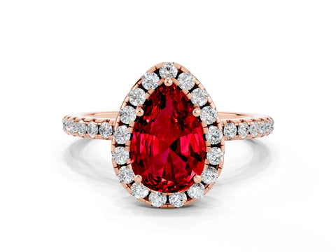 Rose gold Pear Cut Cut Diamond Floral Halo Engagement Ring with Pavé Band and Prong Setting