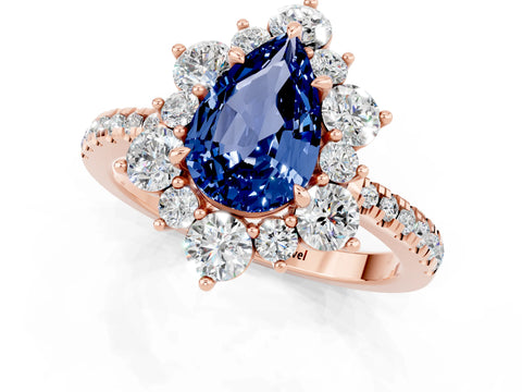 Rose gold Pear Cut Cut Diamond Floral Halo Pave Band with Prong Setting_1