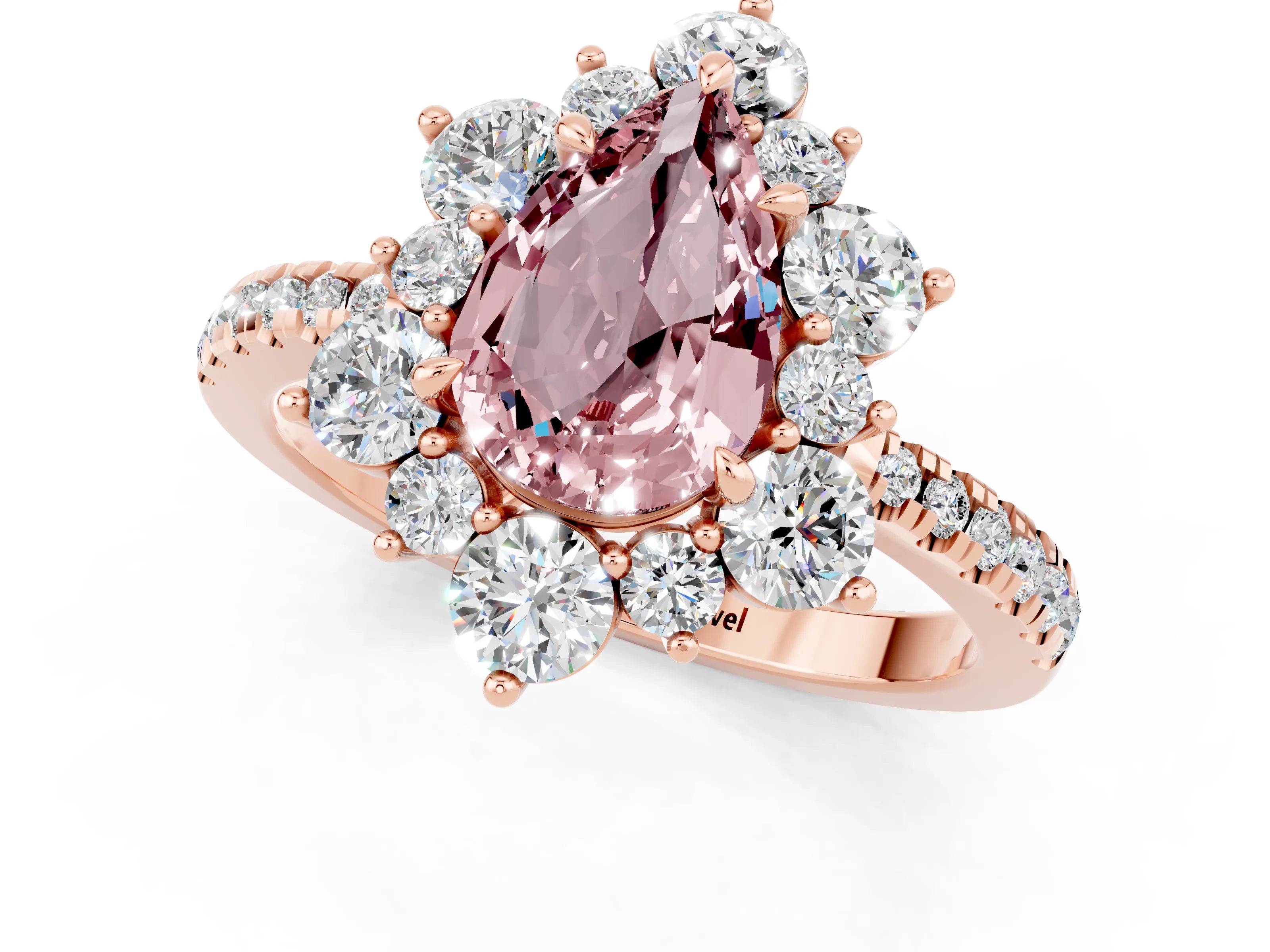 Rose gold Pear Cut Cut Diamond Floral Halo Pave Band with Prong Setting_1