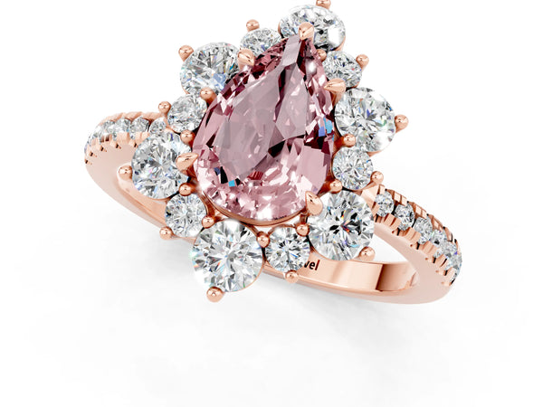 Rose gold Pear Cut Cut Diamond Floral Halo Pave Band with Prong Setting